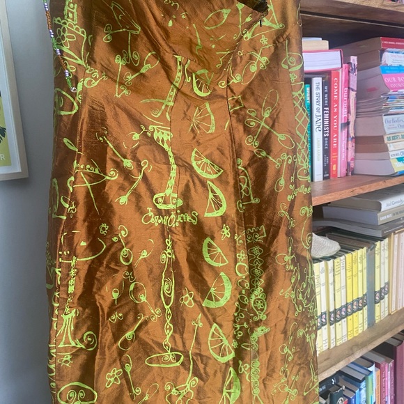 Vintage Peach Berserk custom screenprinted silk cocktail dress - Picture 4 of 13